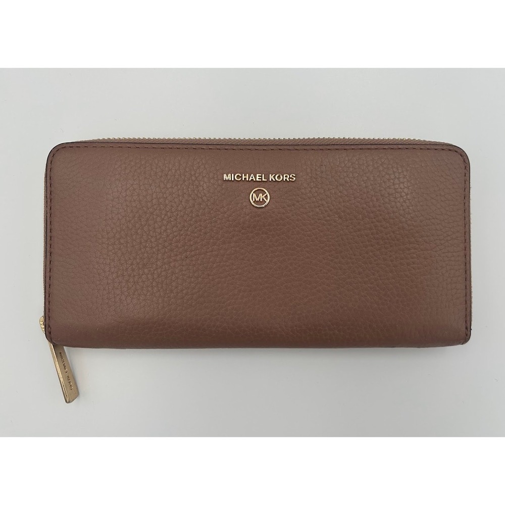 Michael Kors Jet Set Travel Zip Around Continental Pebbled Leather Wallet Tan